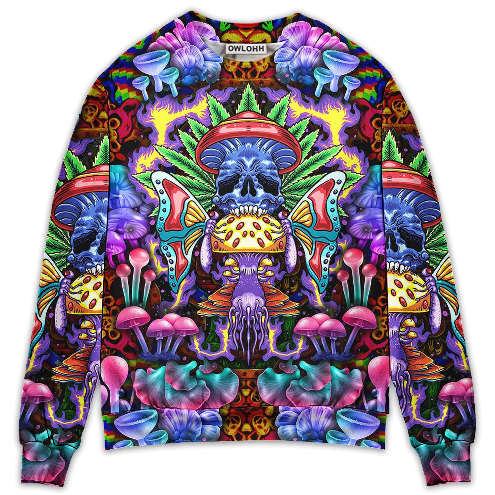 Hippie Mushroom And Skull Art Ugly Christmas Sweaters