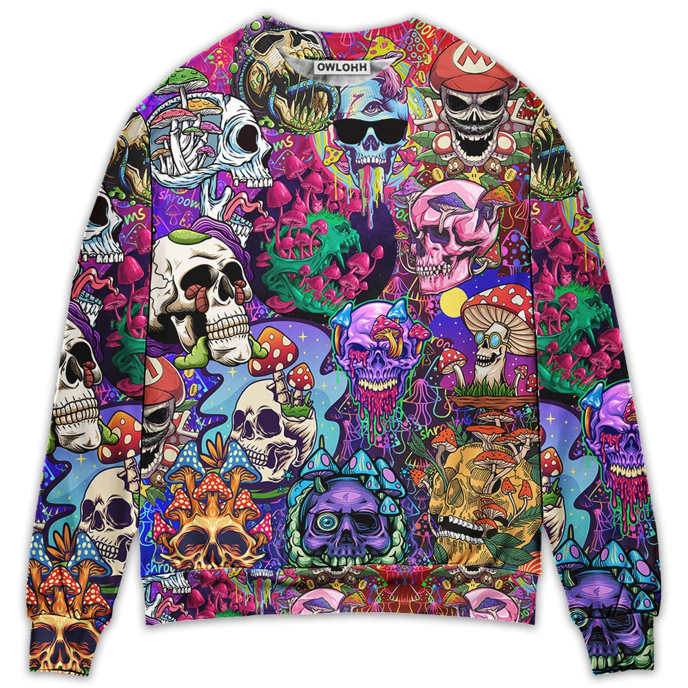 Hippie Mushroom And Skull Colorful Art Ugly Christmas Sweaters