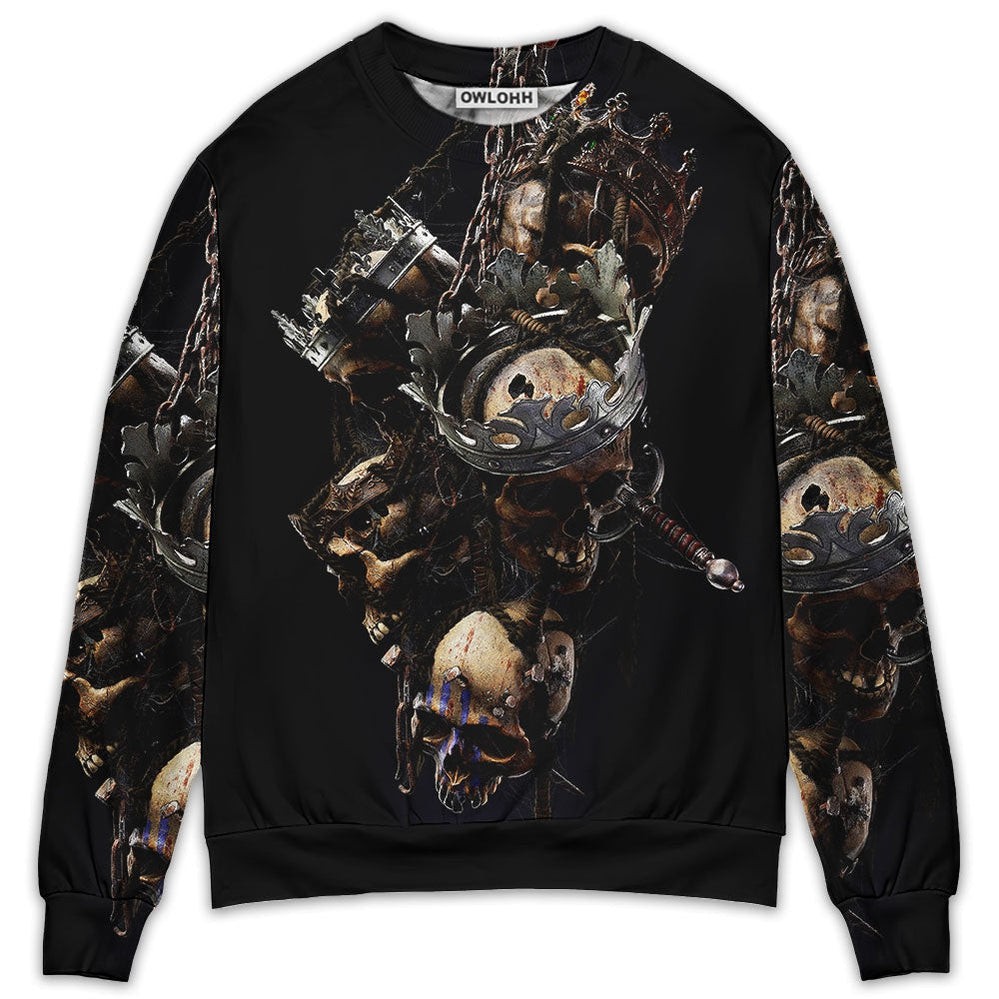 Skull Only In Their Death Can A King Live Forever Ugly Christmas Sweaters