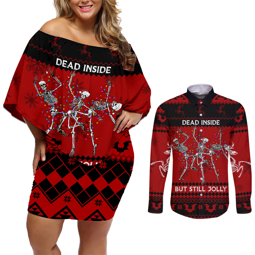 christmas-couples-matching-off-shoulder-short-dress-and-long-sleeve-button-shirt-jolly-skull-merry-creepmas