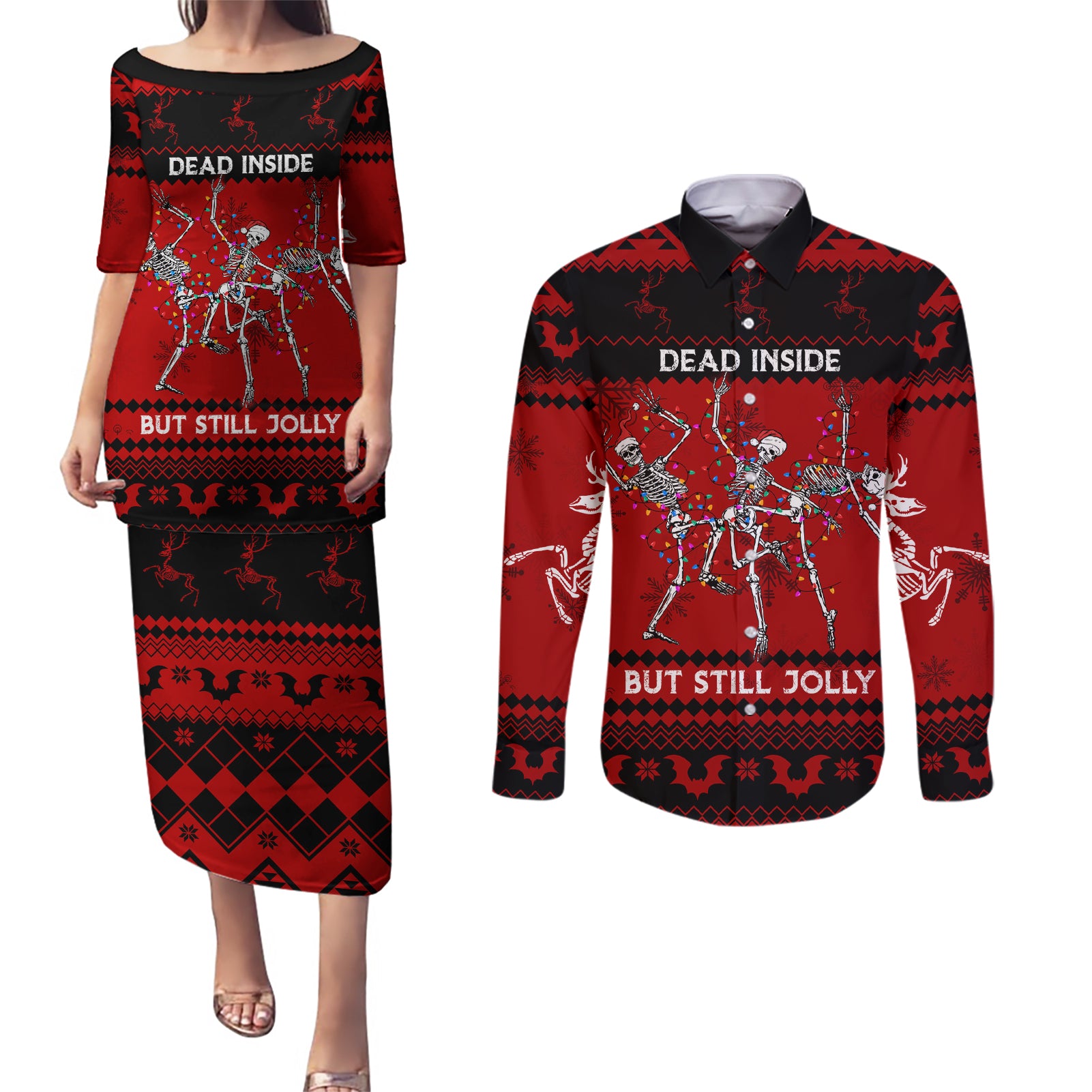 christmas-couples-matching-puletasi-dress-and-long-sleeve-button-shirt-jolly-skull-merry-creepmas