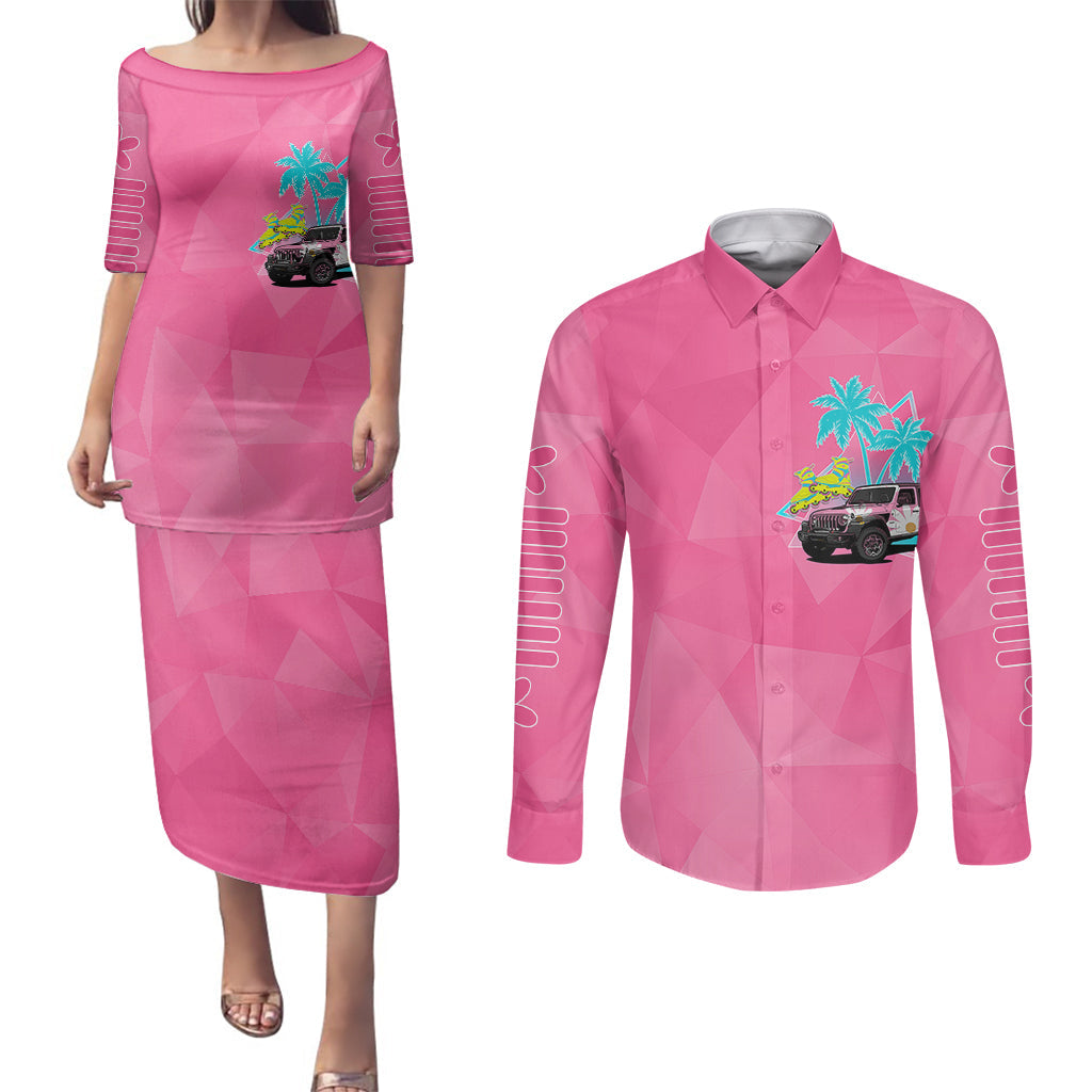 personalised-jeep-girl-couples-matching-puletasi-dress-and-long-sleeve-button-shirts-doll-pink-party