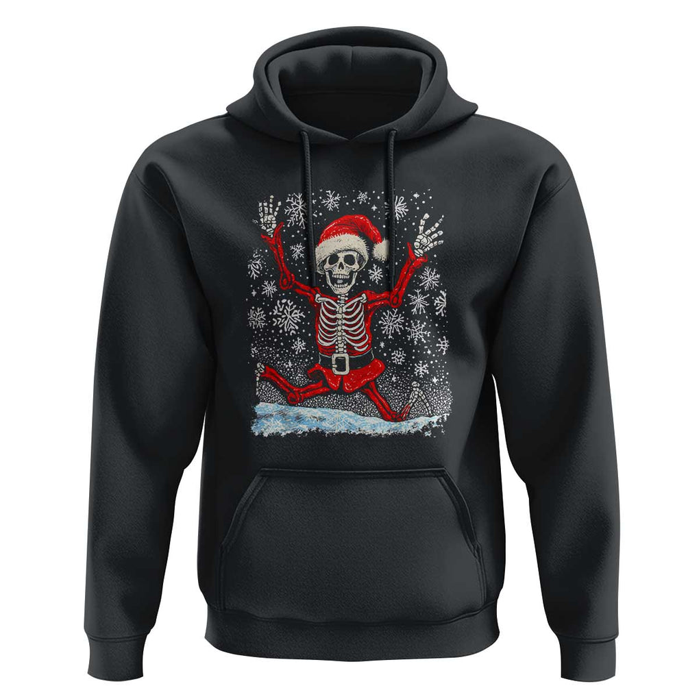 Dancing Skeleton Christmas Hoodie Snowy Xmas Night Santa