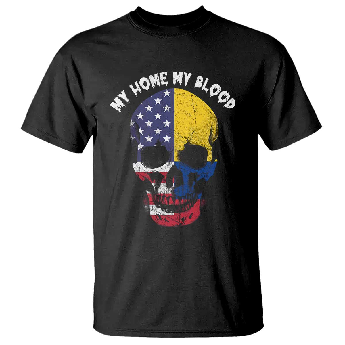 Colombian American Skull T Shirt My Home My Blood Flags