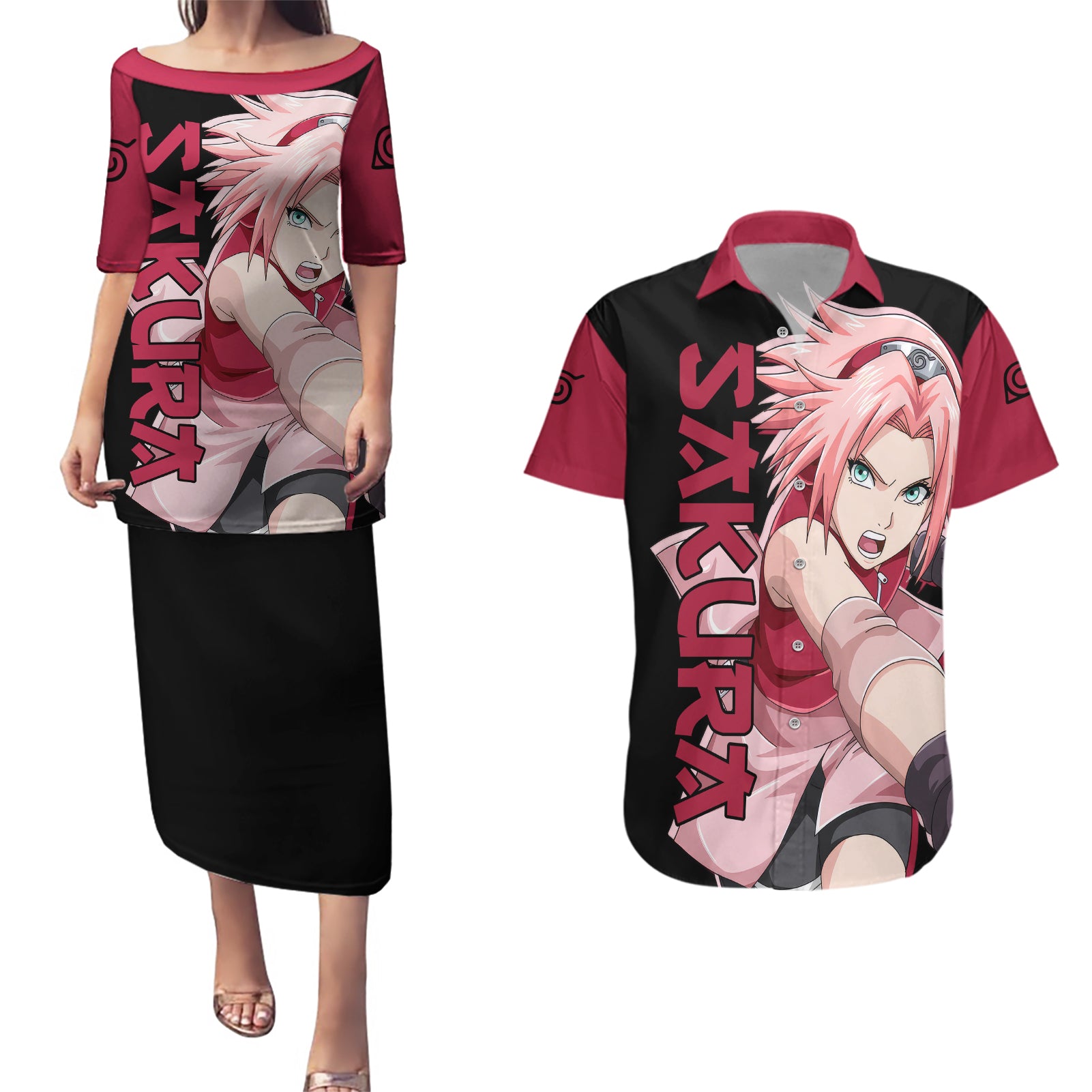 Sakura Haruno - Naruto Anime Couples Matching Puletasi and Hawaiian Shirt