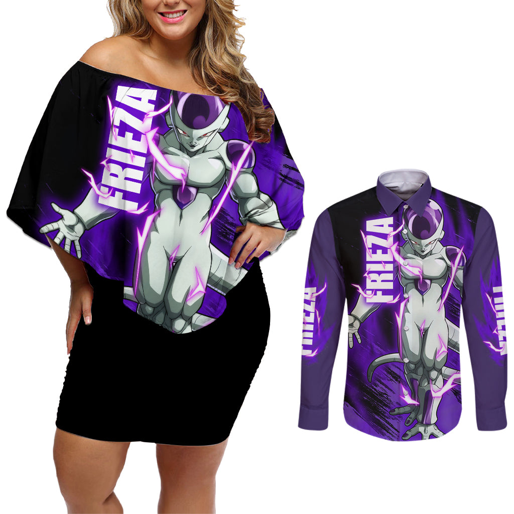 Frieza - Dragon Ball Couples Matching Off Shoulder Short Dress and Long Sleeve Button Shirt