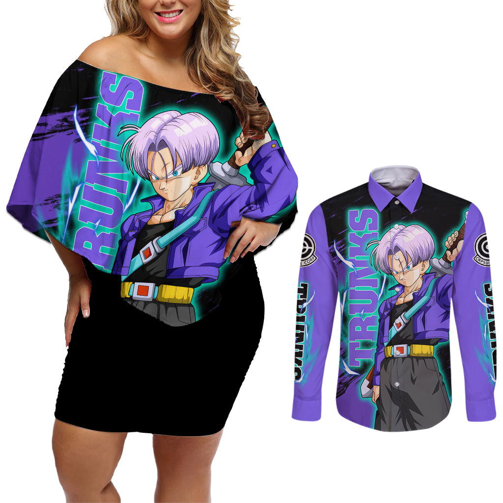 Future Trunks - Dragon Ball Couples Matching Off Shoulder Short Dress and Long Sleeve Button Shirt