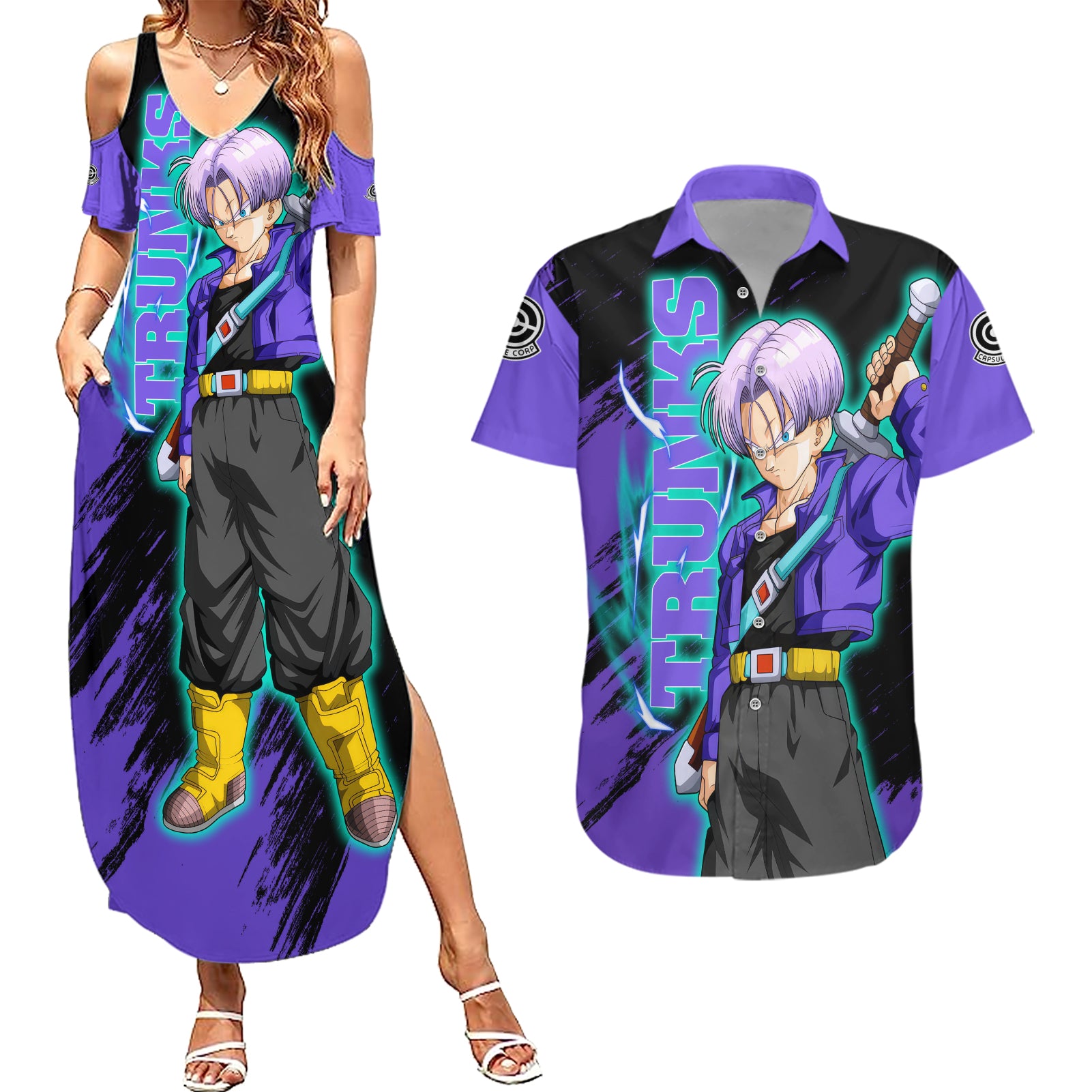 Future Trunks - Dragon Ball Couples Matching Summer Maxi Dress and Hawaiian Shirt