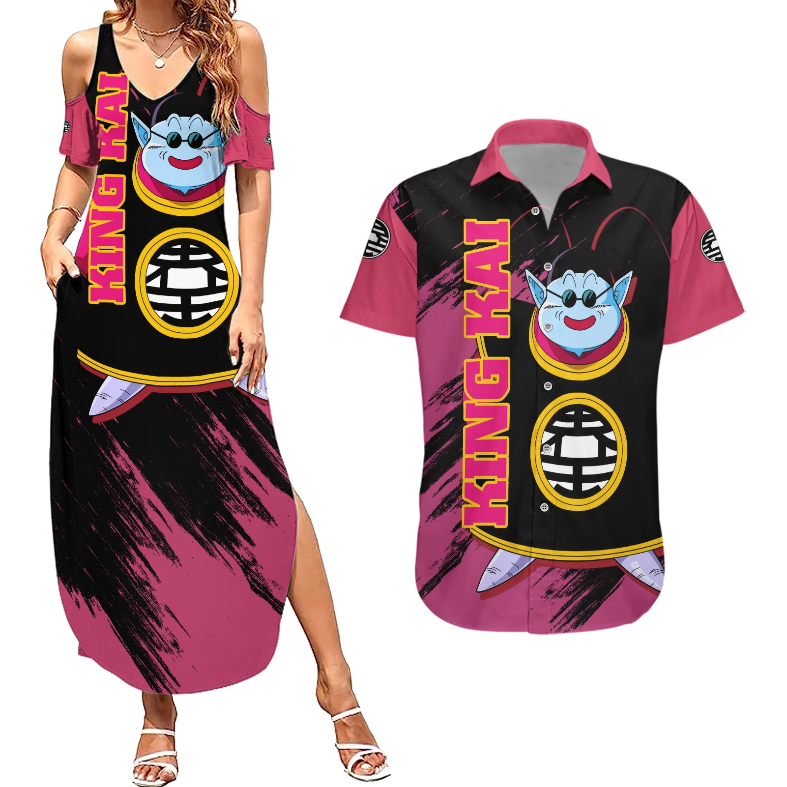 King Kai - Dragon Ball Couples Matching Summer Maxi Dress and Hawaiian Shirt