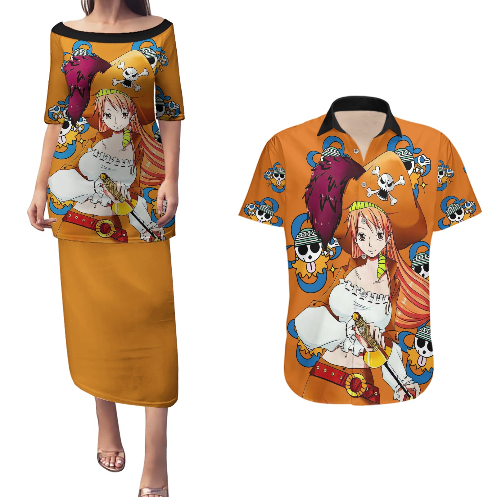 Nami - Anime Movie Red Couples Matching Puletasi and Hawaiian Shirt