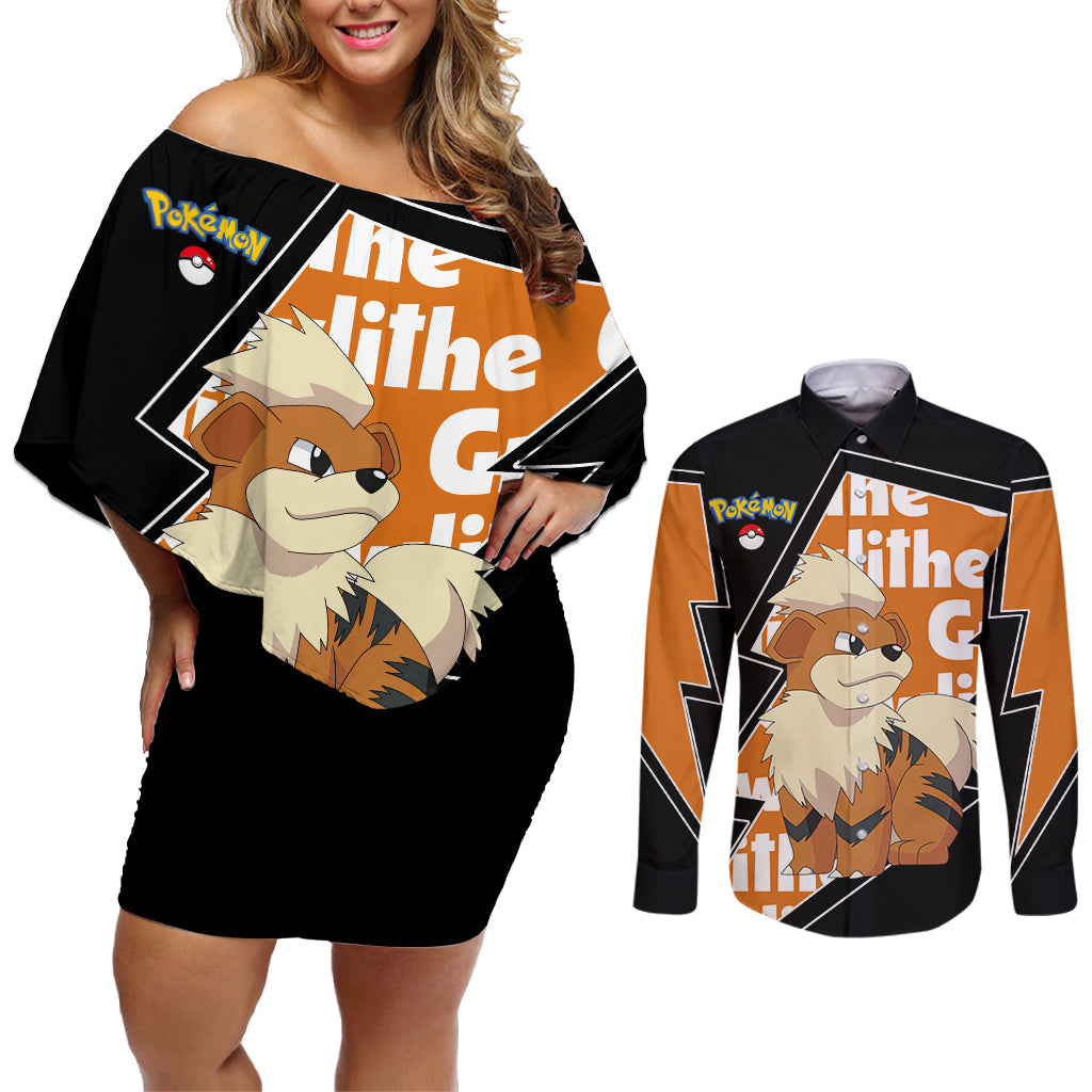 Growlithe Anime Lighting Style Couples Matching Off Shoulder Short Dress and Long Sleeve Button Shirt