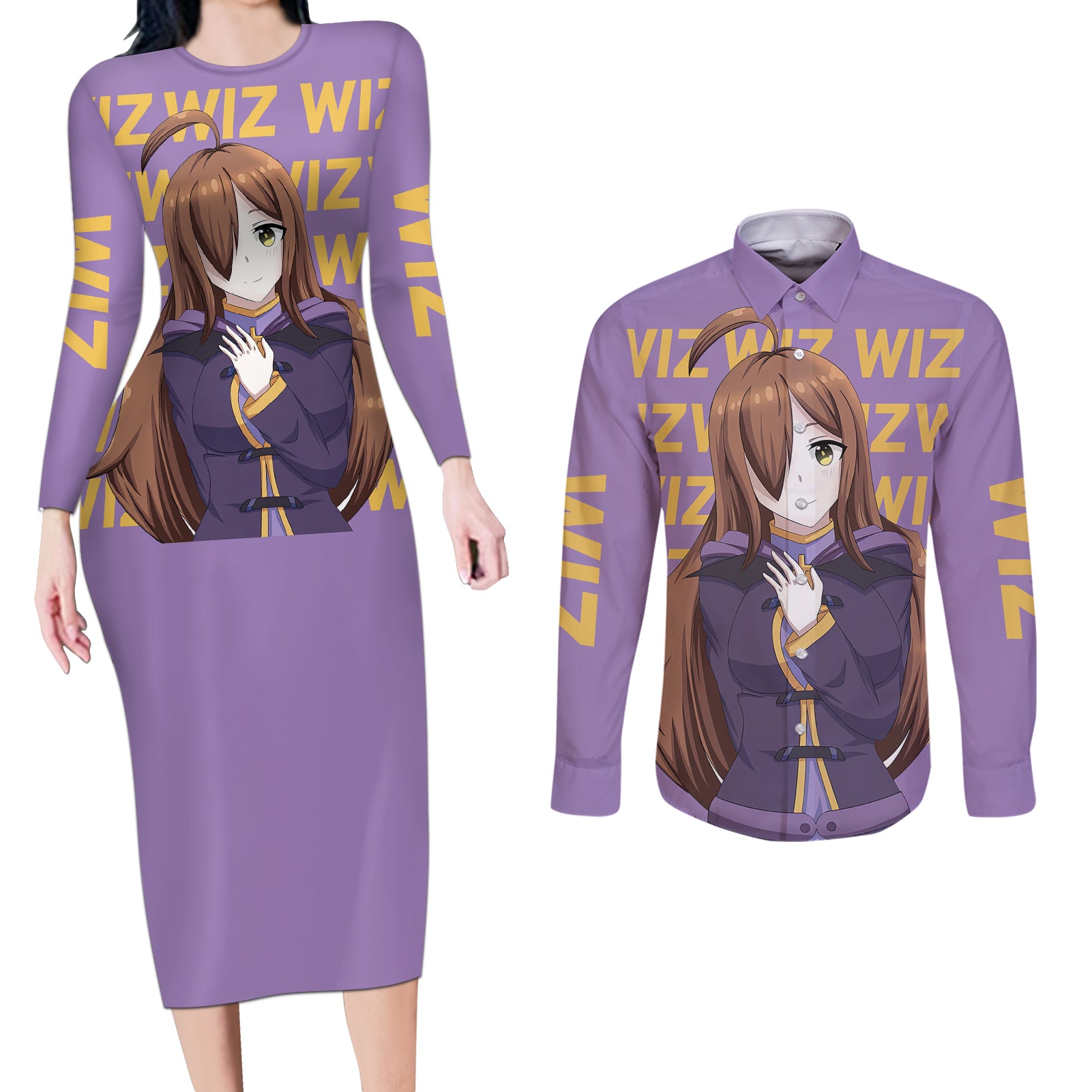 Wiz - Anime KonoSuba For Fans Couples Matching Long Sleeve Bodycon Dress and Long Sleeve Button Shirt TS04