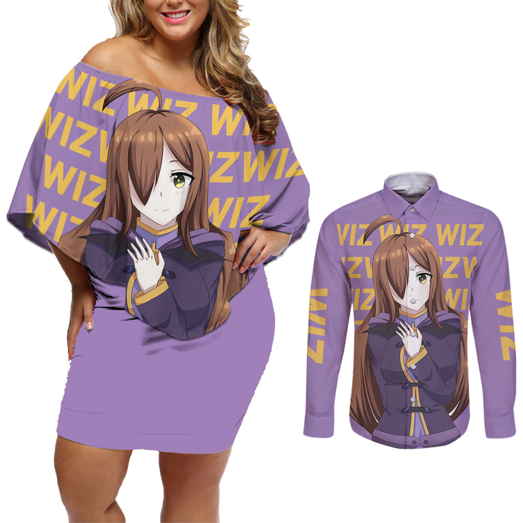 Wiz - Anime KonoSuba For Fans Couples Matching Off Shoulder Short Dress and Long Sleeve Button Shirt TS04