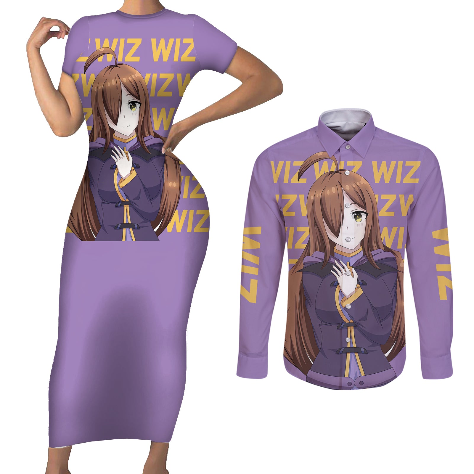 Wiz - Anime KonoSuba For Fans Couples Matching Short Sleeve Bodycon Dress and Long Sleeve Button Shirt TS04