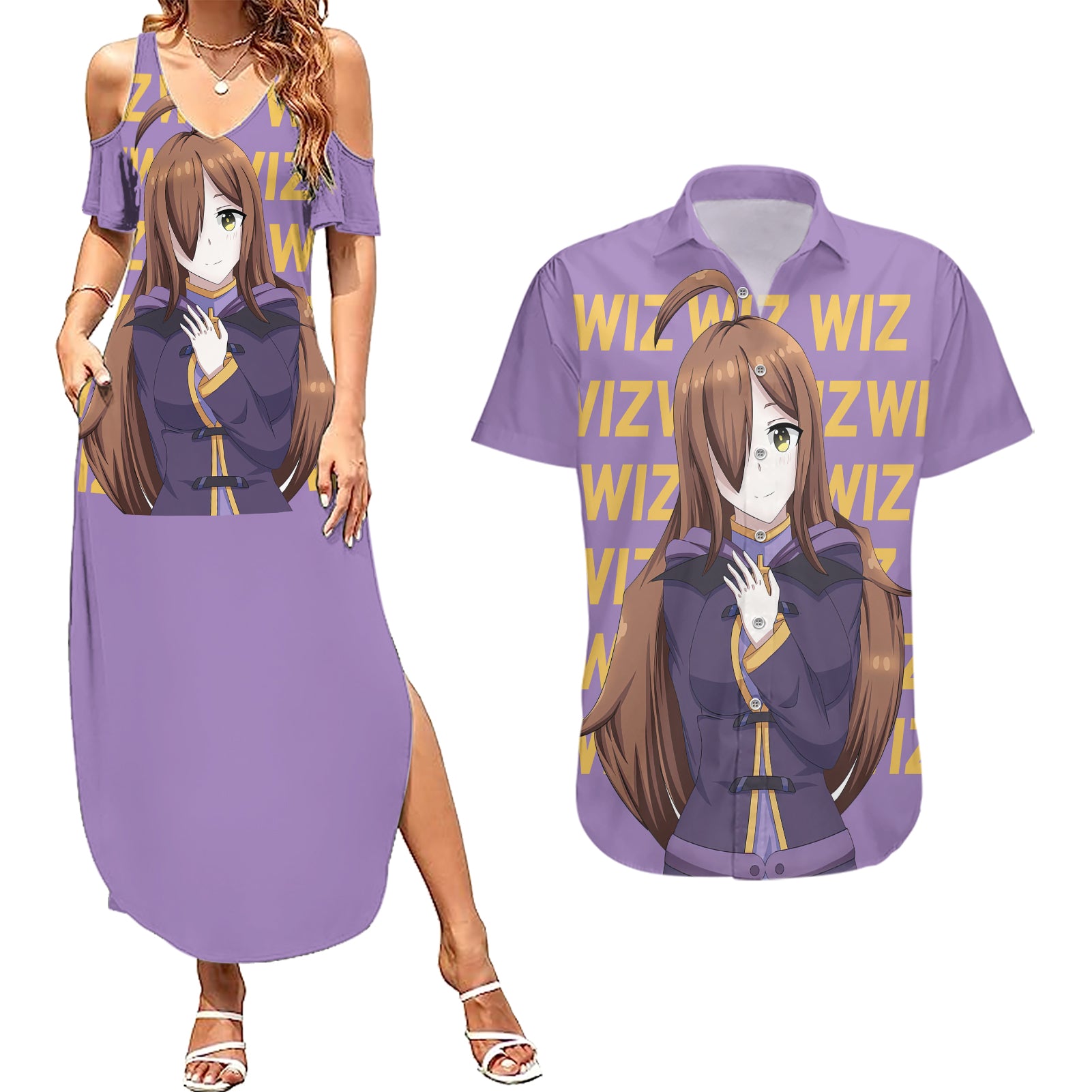 Wiz - Anime KonoSuba For Fans Couples Matching Summer Maxi Dress and Hawaiian Shirt TS04