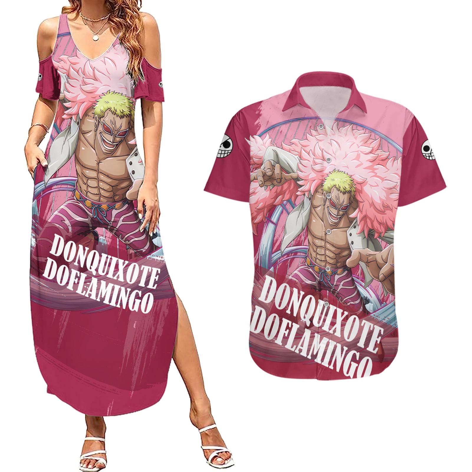 Donquixote Doflamingo Couples Matching Summer Maxi Dress and Hawaiian Shirt One Piece