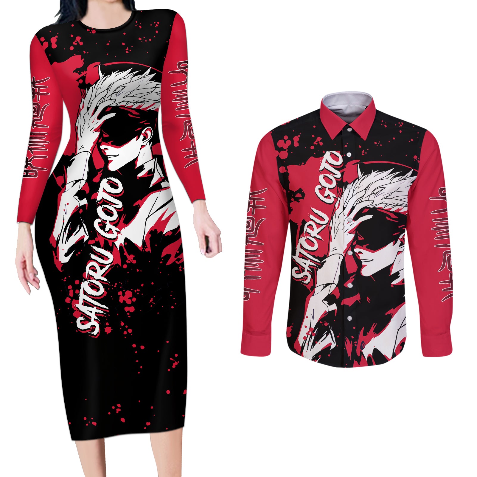 Satoru Gojo Couples Matching Long Sleeve Bodycon Dress and Long Sleeve Button Shirt Jujutsu Kaisen Anime