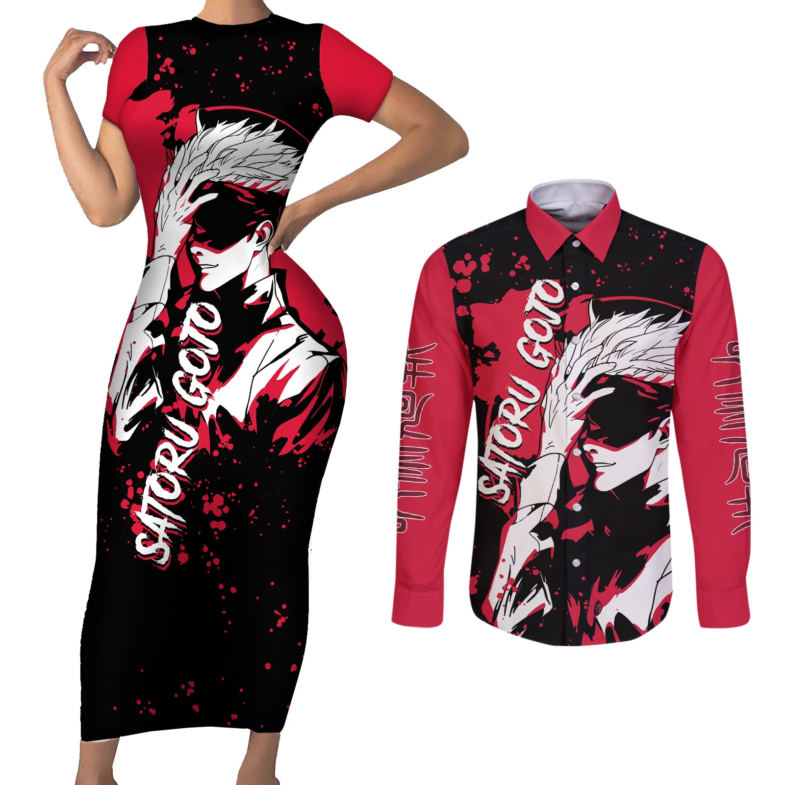 Satoru Gojo Couples Matching Short Sleeve Bodycon Dress and Long Sleeve Button Shirt Jujutsu Kaisen Anime