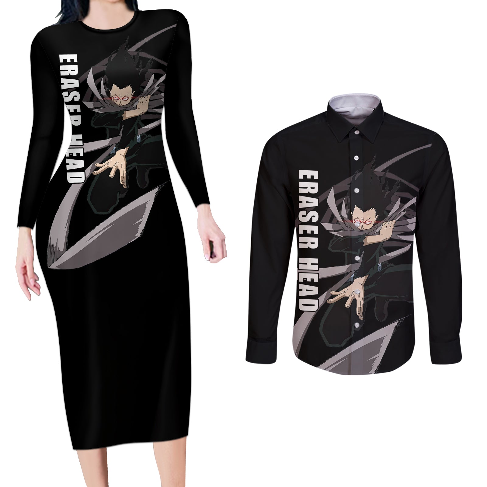 Shouta Aizawa Couples Matching Long Sleeve Bodycon Dress and Long Sleeve Button Shirt