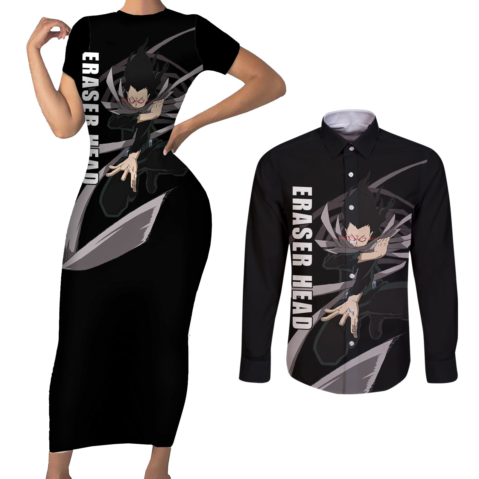 Shouta Aizawa Couples Matching Short Sleeve Bodycon Dress and Long Sleeve Button Shirt