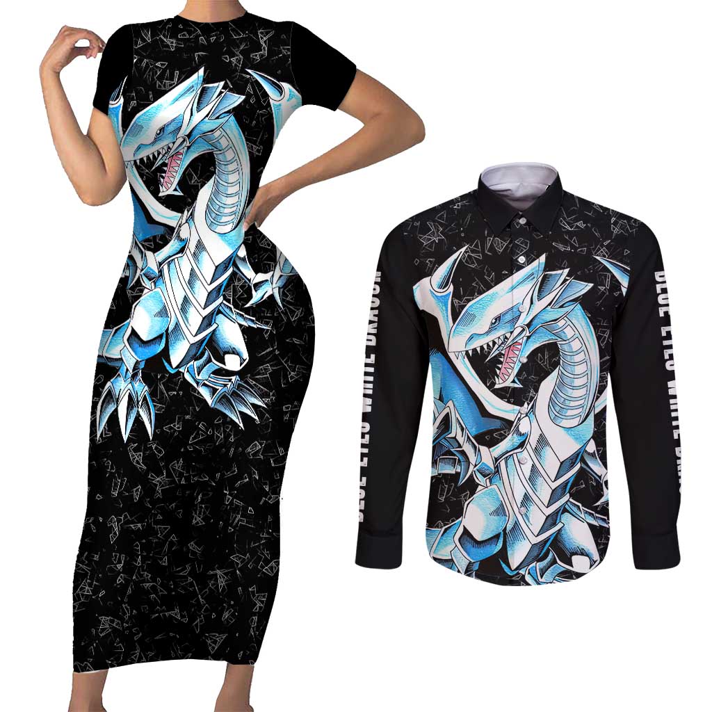 Blue-Eyes White Dragon Couples Matching Short Sleeve Bodycon Dress and Long Sleeve Button Shirt TS04