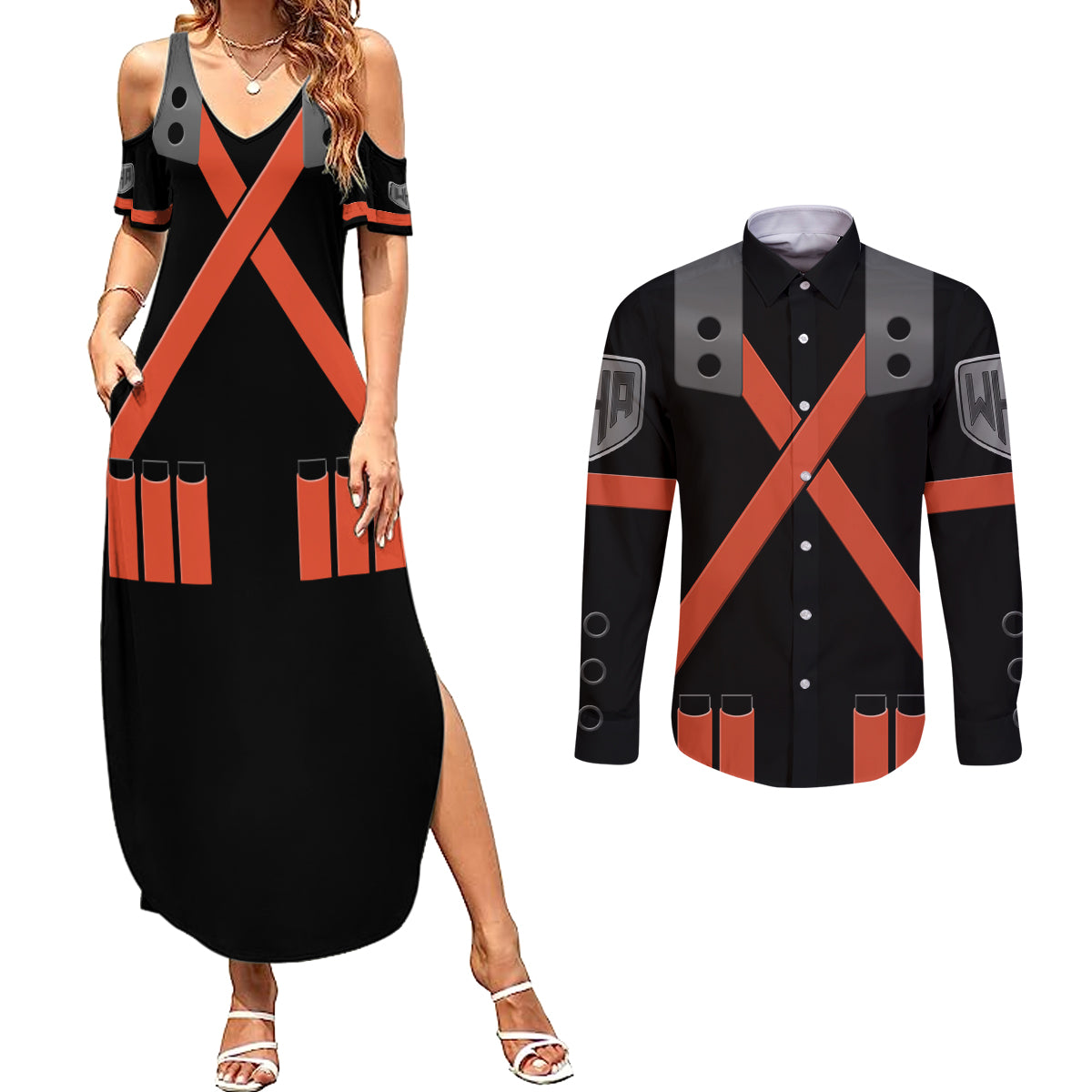 Musketeer Katsuki Bakugo - Anime Couples Matching Summer Maxi Dress and Long Sleeve Button Shirt