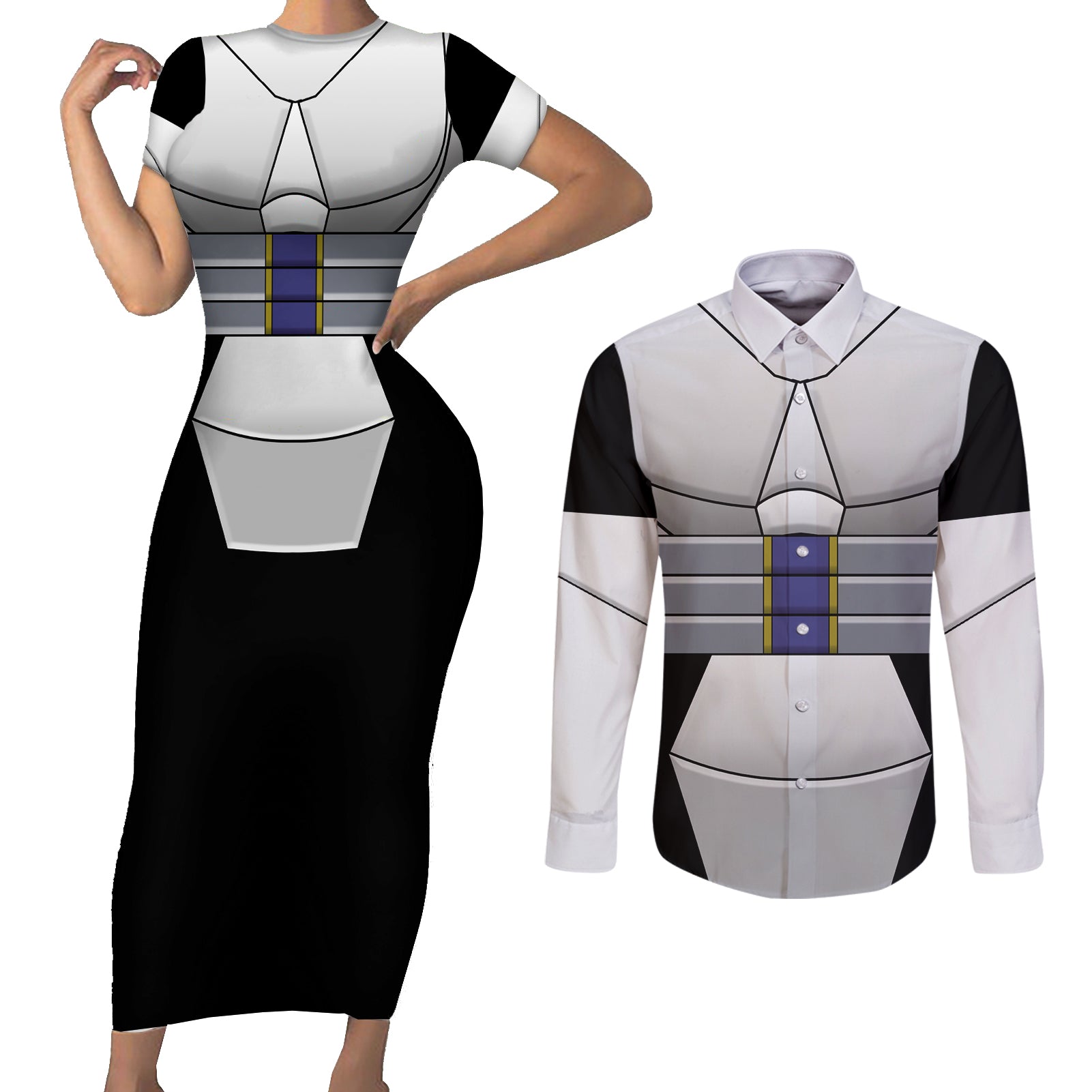 Tenya Iida Uniform Couples Matching Short Sleeve Bodycon Dress and Long Sleeve Button Shirt My Hero Academia