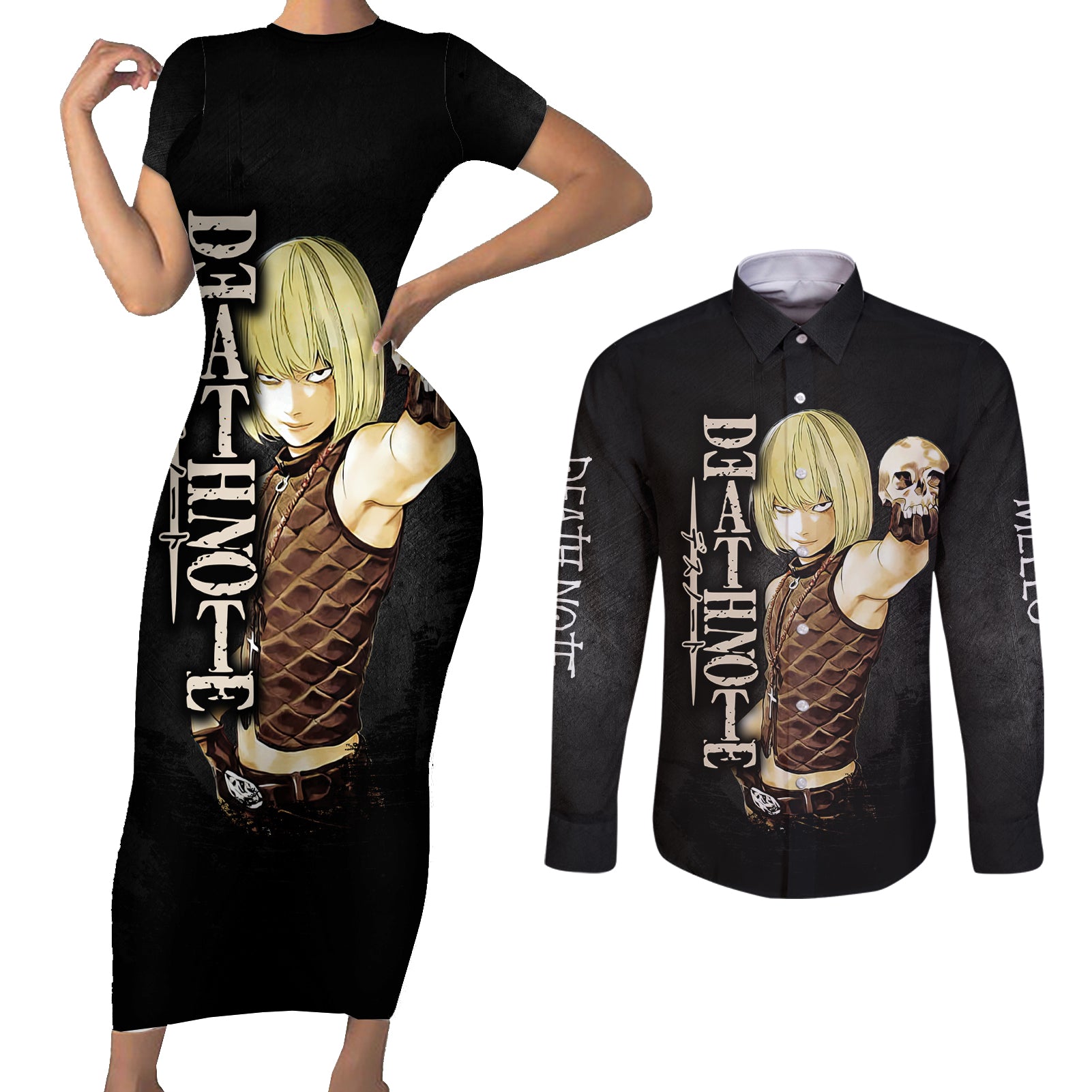 Mello - Death Note Couples Matching Short Sleeve Bodycon Dress and Long Sleeve Button Shirt Anime Style