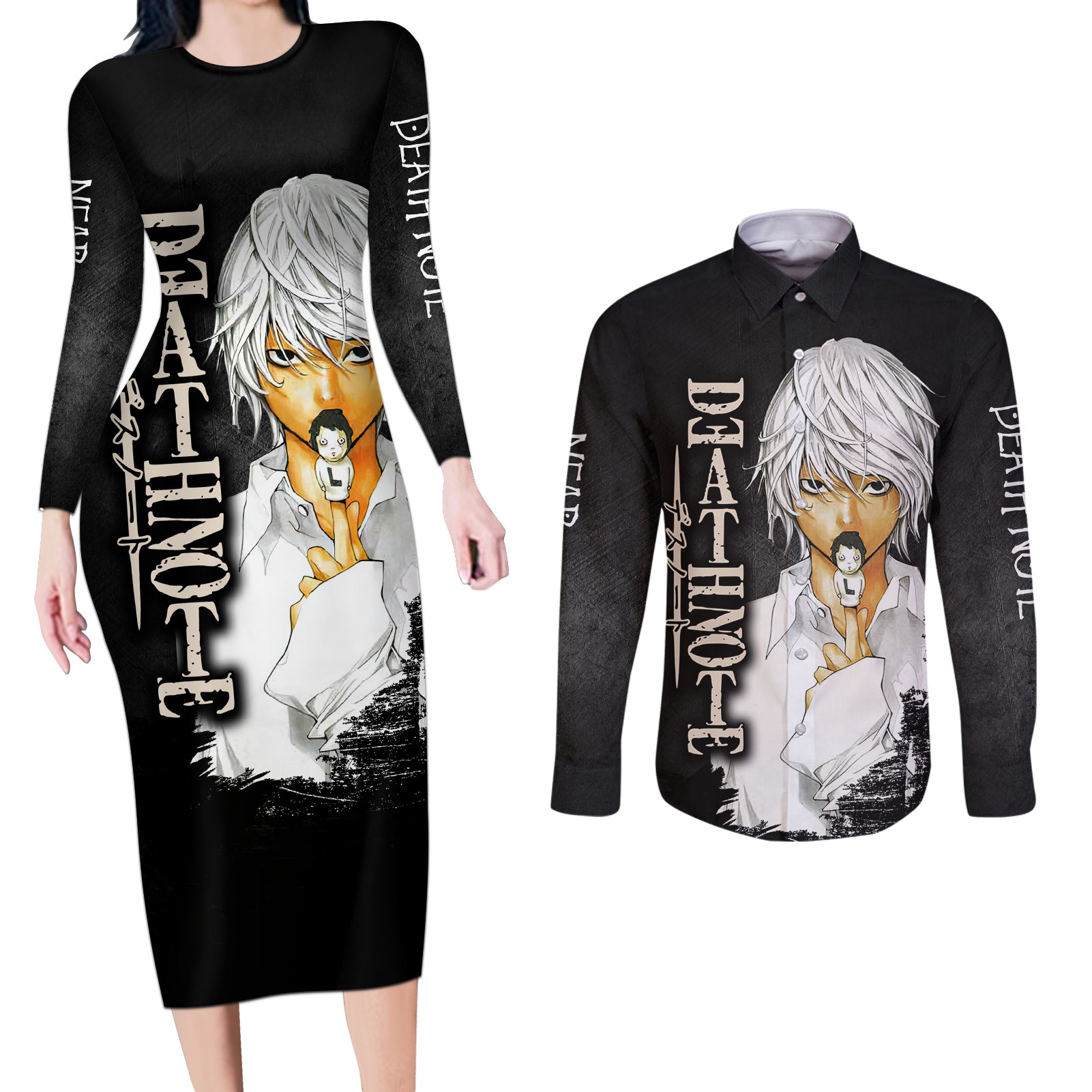 Near - Death Note Couples Matching Long Sleeve Bodycon Dress and Long Sleeve Button Shirt Anime Style