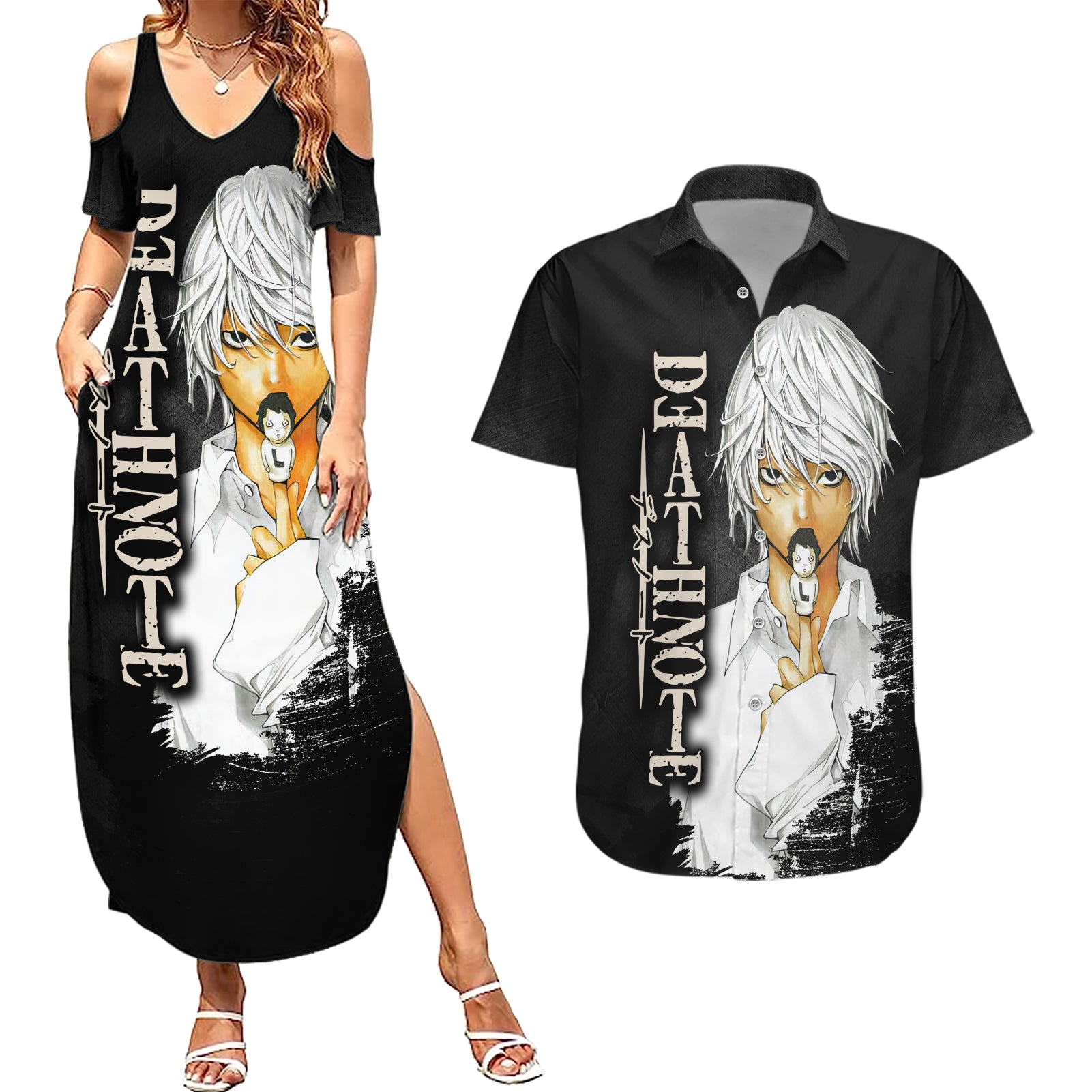 Near - Death Note Couples Matching Summer Maxi Dress and Hawaiian Shirt Anime Style