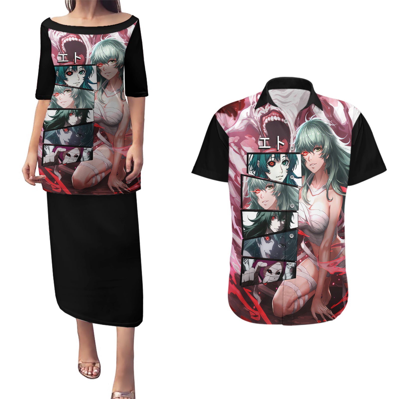 Eto Couples Matching Puletasi and Hawaiian Shirt Tokyo Ghoul