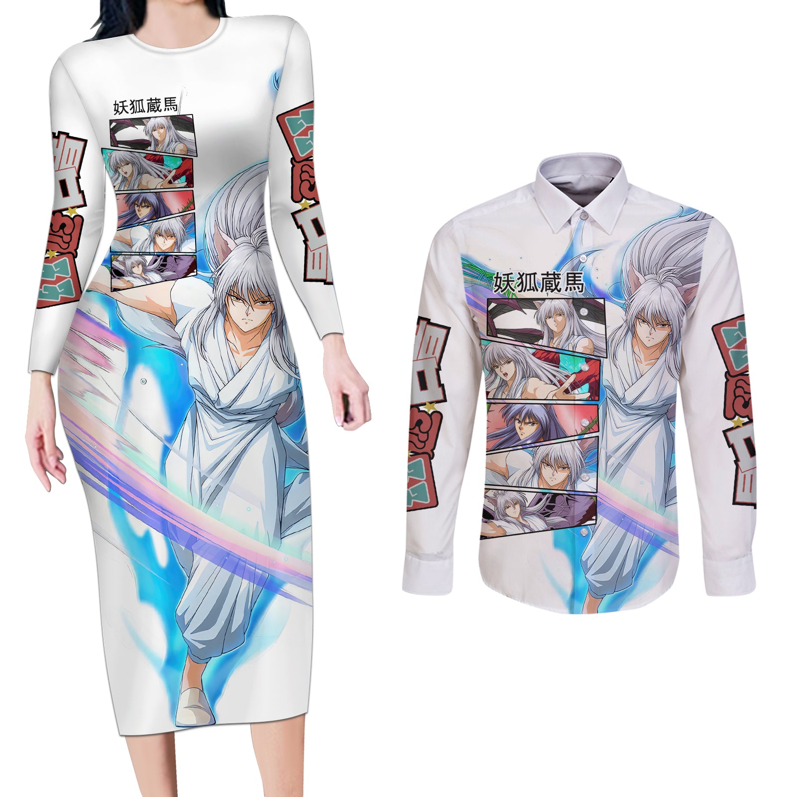 Youko Kurama Couples Matching Long Sleeve Bodycon Dress and Long Sleeve Button Shirt YuYu Hakusho