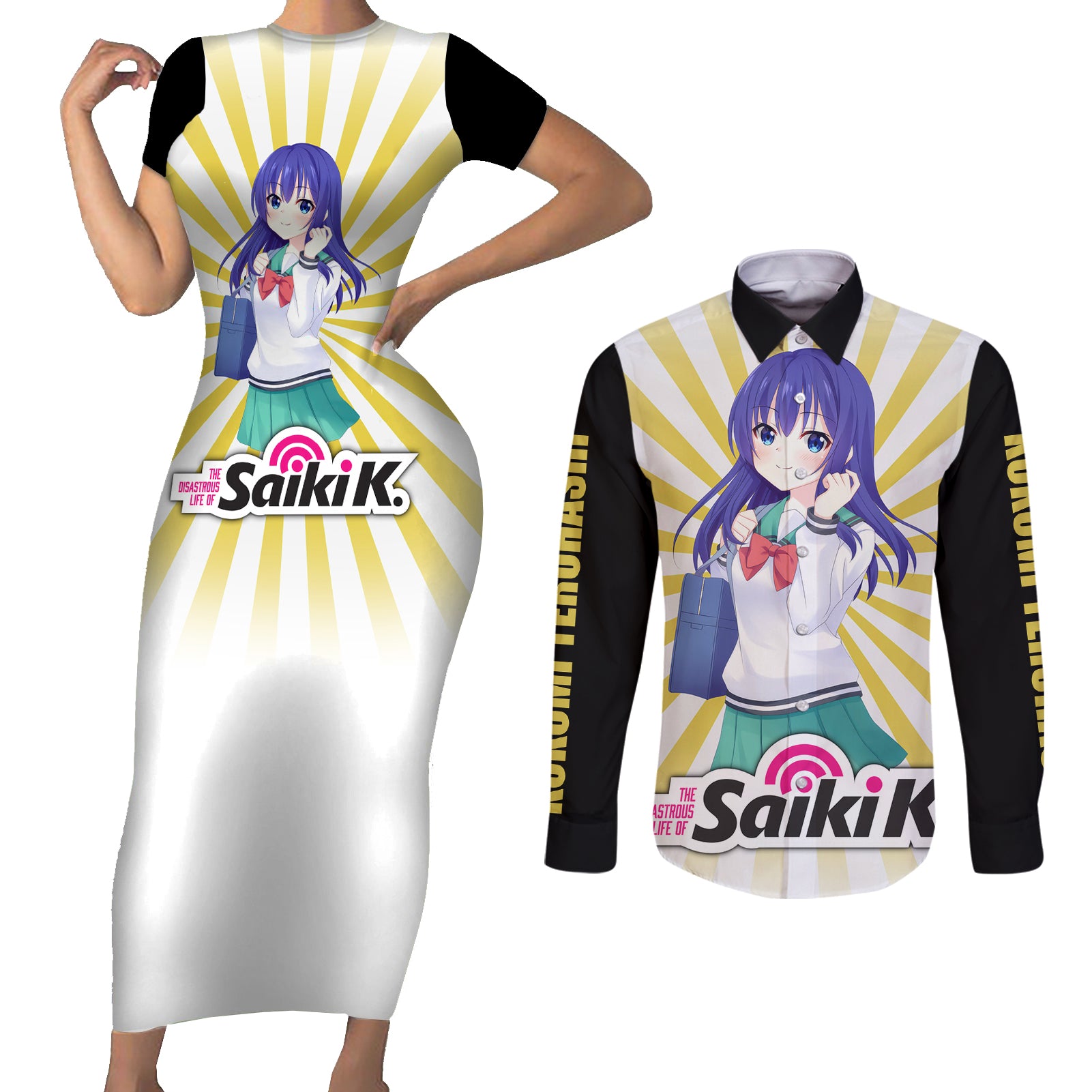 Saiki K Kokomi Teruhashi Couples Matching Short Sleeve Bodycon Dress and Long Sleeve Button Shirt The Disastrous Life of Saiki K