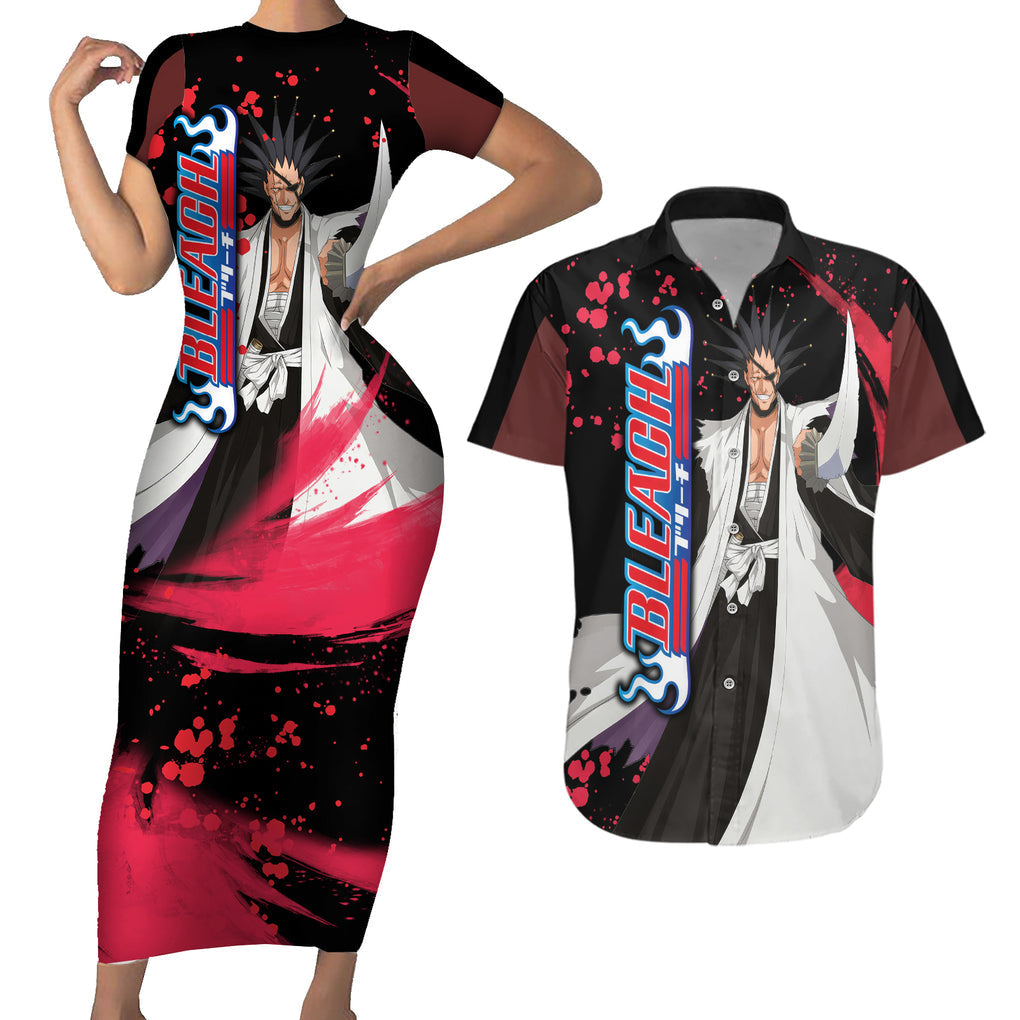 Kenpachi Zaraki Couples Matching Short Sleeve Bodycon Dress and Hawaiian Shirt Bleach