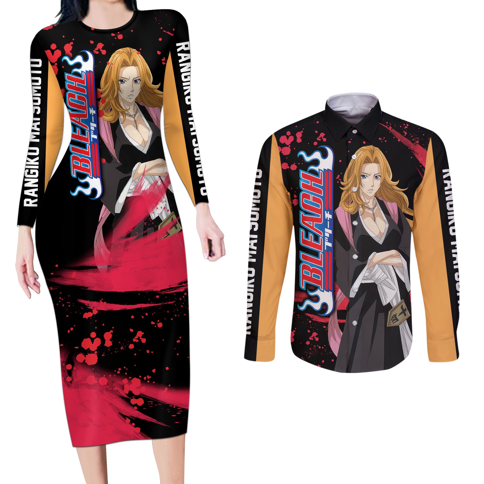 Rangiku Matsumoto Couples Matching Long Sleeve Bodycon Dress and Long Sleeve Button Shirt Bleach