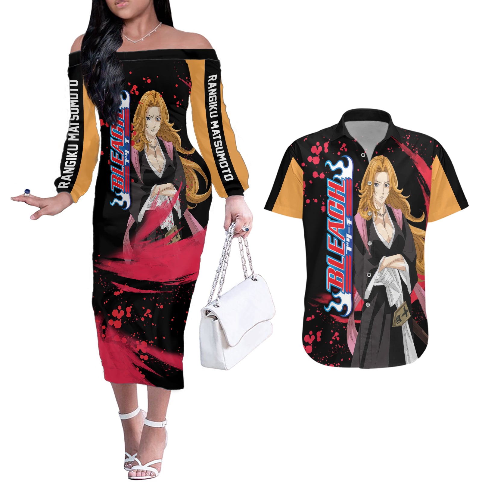 Rangiku Matsumoto Couples Matching Off The Shoulder Long Sleeve Dress and Hawaiian Shirt Bleach