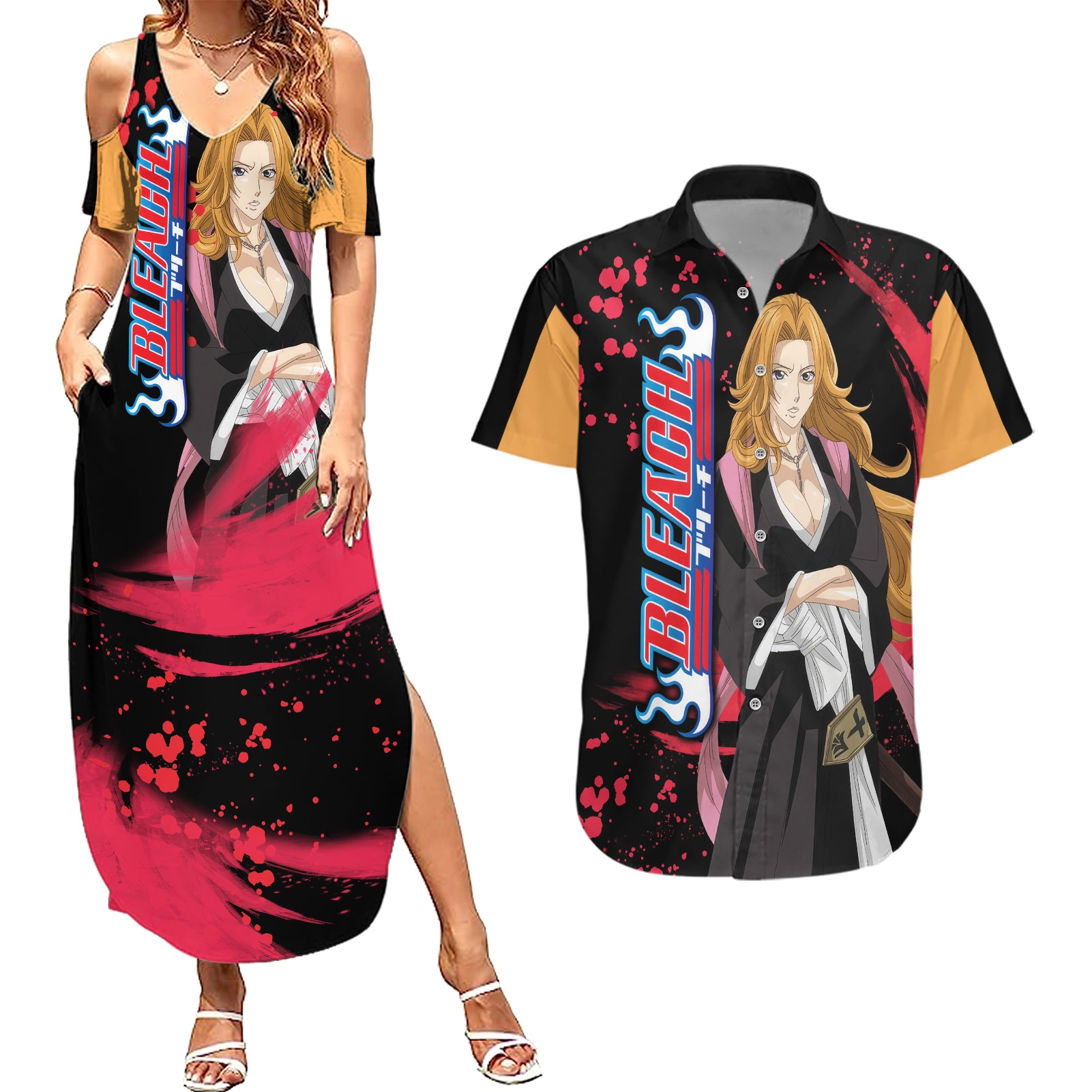 Rangiku Matsumoto Couples Matching Summer Maxi Dress and Hawaiian Shirt Bleach