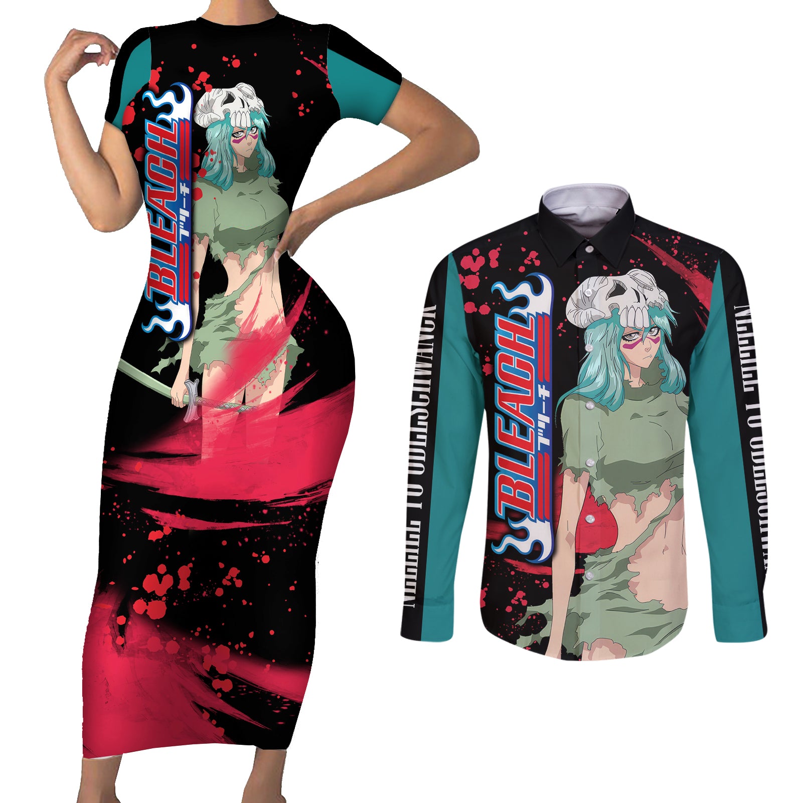 Nelliel Tu Odelschwanck Nel Tu Couples Matching Short Sleeve Bodycon Dress and Long Sleeve Button Shirt Bleach