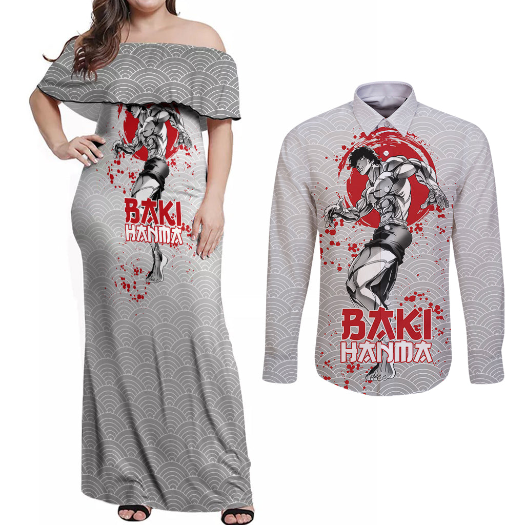 Baki Hanma - Baki Hanm Couples Matching Off Shoulder Maxi Dress and Long Sleeve Button Shirt Japan Anime Style