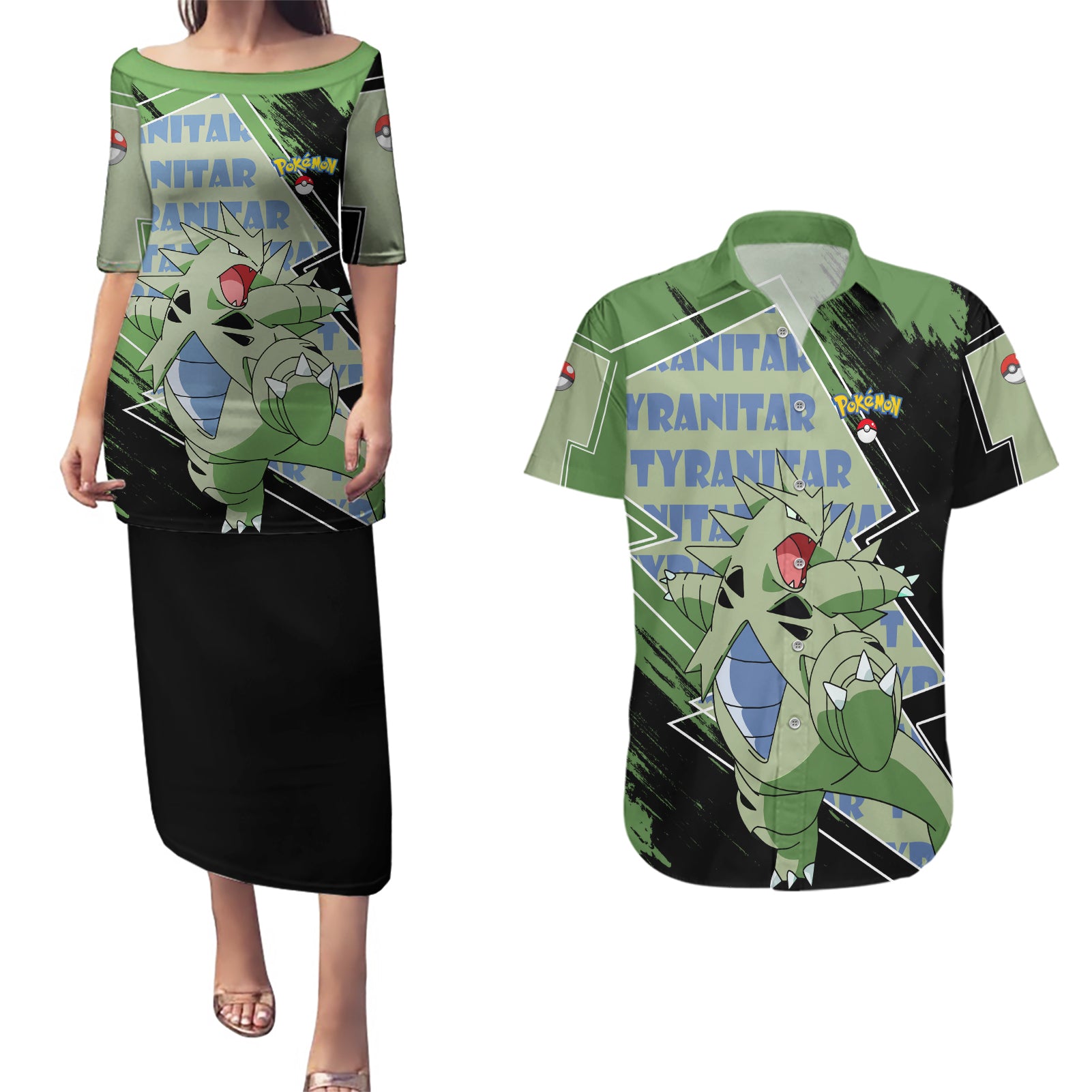 Tyranitar Couples Matching Puletasi and Hawaiian Shirt Pattern Style