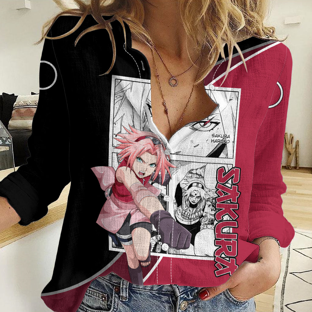 Sakura Haruno - Naruto Women Casual Shirt Anime Mix Manga Style