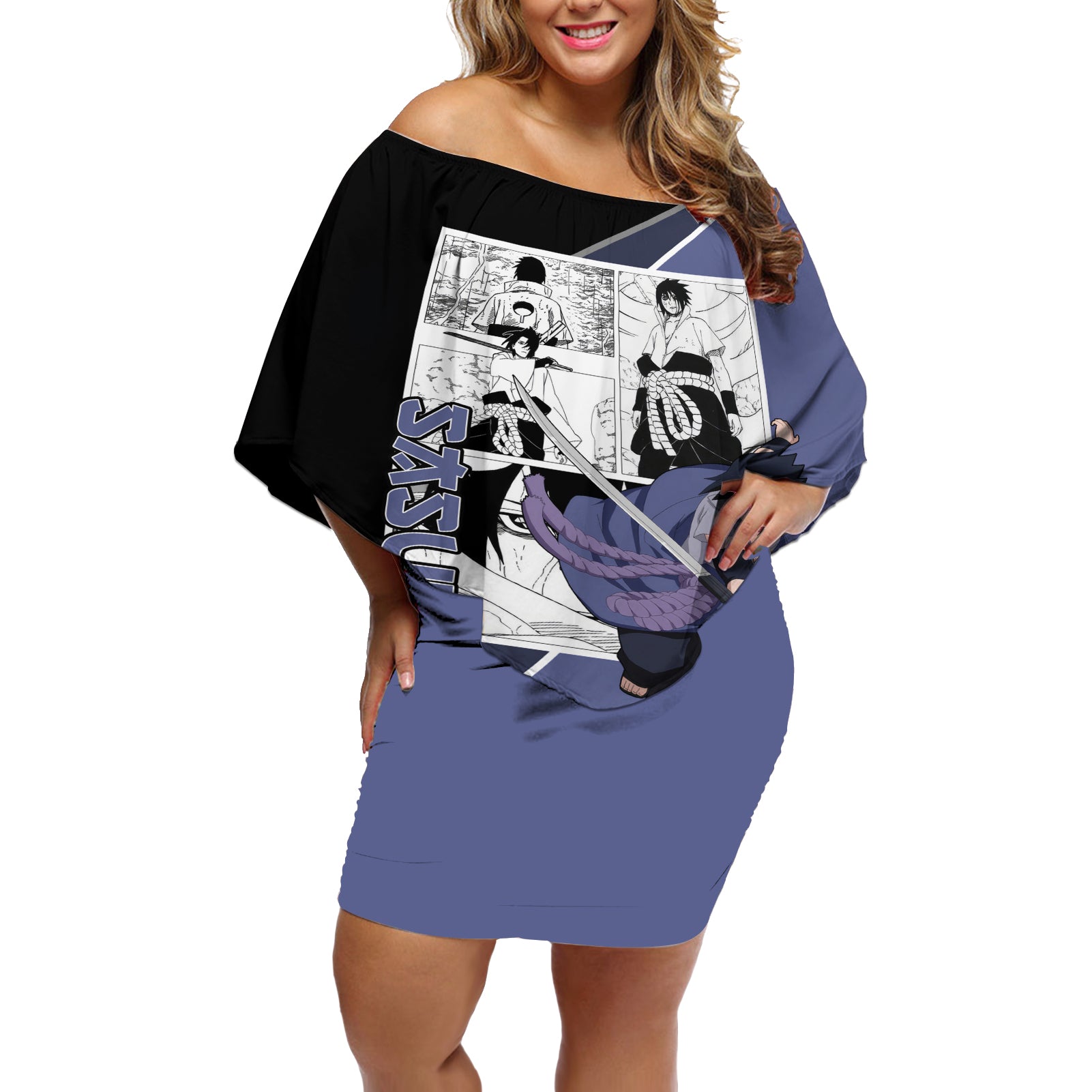 Sasuke - Naruto Off Shoulder Short Dress Anime Mix Manga Style