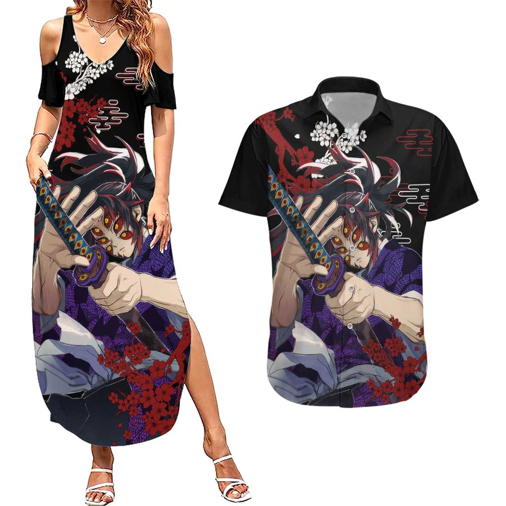 Kokushibo - Demon Slayer Couples Matching Summer Maxi Dress and Hawaiian Shirt Anime Japan Style