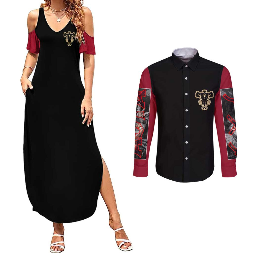 Asta - Black Clover Couples Matching Summer Maxi Dress and Long Sleeve Button Shirt Japan Anime Style