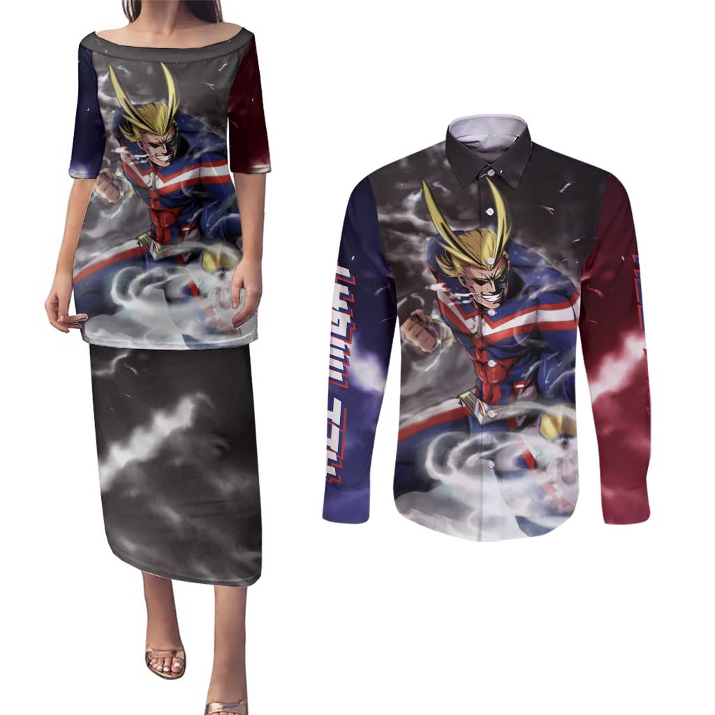 Trippy All Might My Hero Academia Couples Matching Puletasi and Long Sleeve Button Shirt Anime Mid Trippy Style