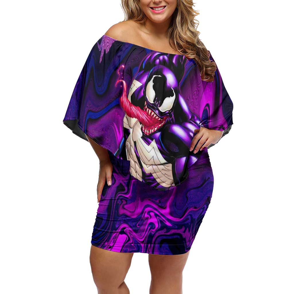 Trippy Venom Off Shoulder Short Dress Comic Mix Galaxy Trippy Style