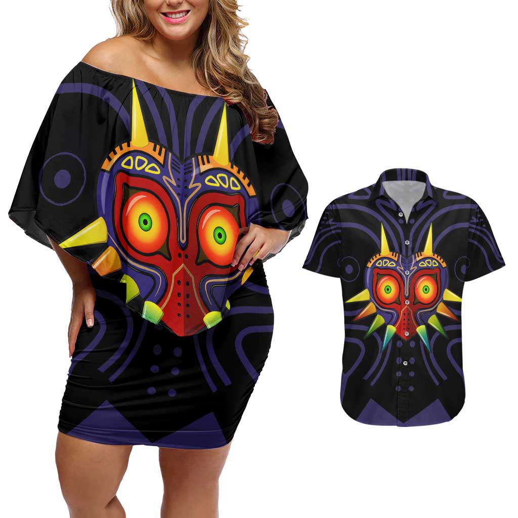 Majora’s Mask Zelda Couples Matching Off Shoulder Short Dress and Hawaiian Shirt Abtract Style