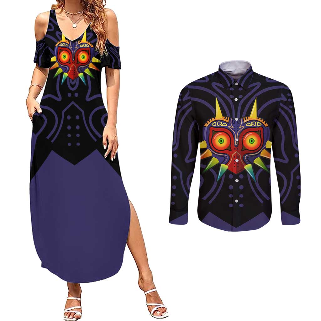 Majora’s Mask Zelda Couples Matching Summer Maxi Dress and Long Sleeve Button Shirt Abtract Style