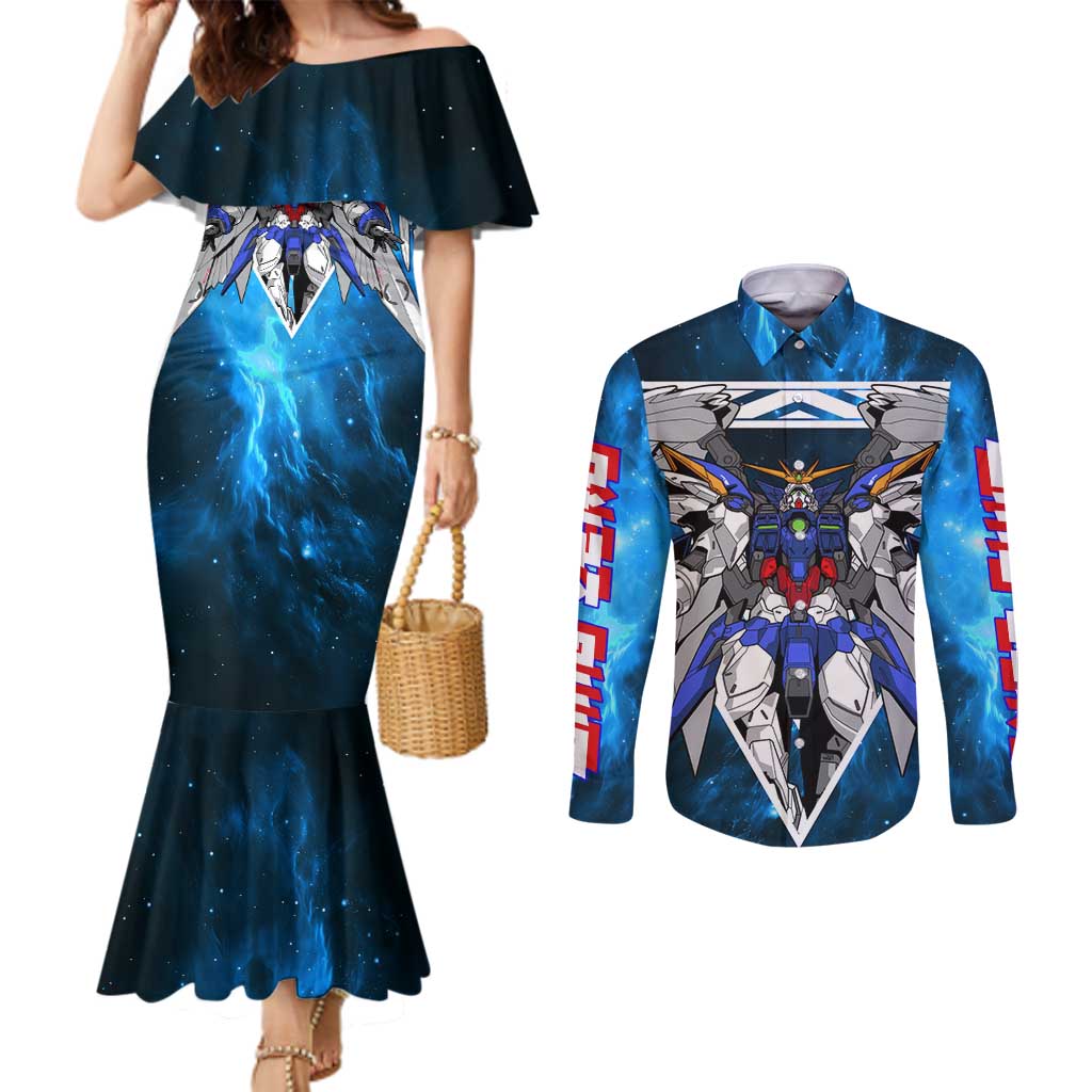 Wing Zero Gundam Couples Matching Mermaid Dress and Long Sleeve Button Shirt Anime Style