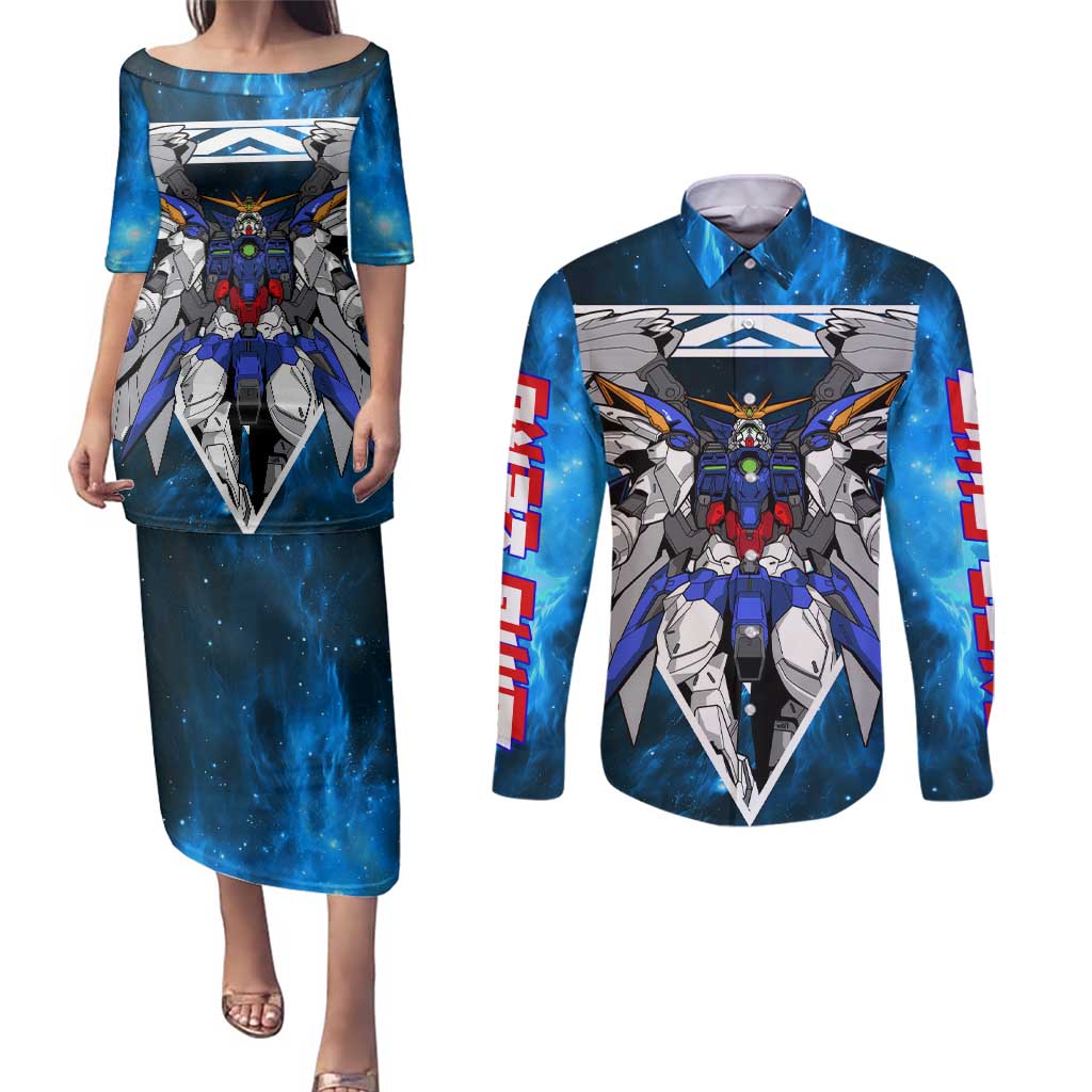 Wing Zero Gundam Couples Matching Puletasi and Long Sleeve Button Shirt Anime Style